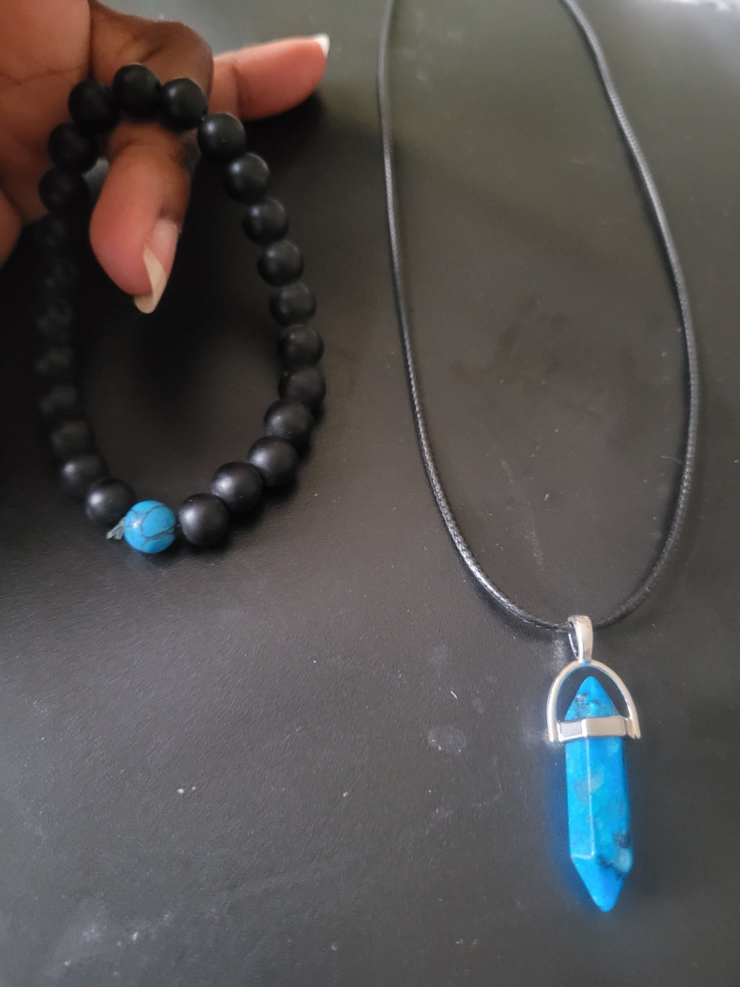 Matte Black with Blue Marble Set