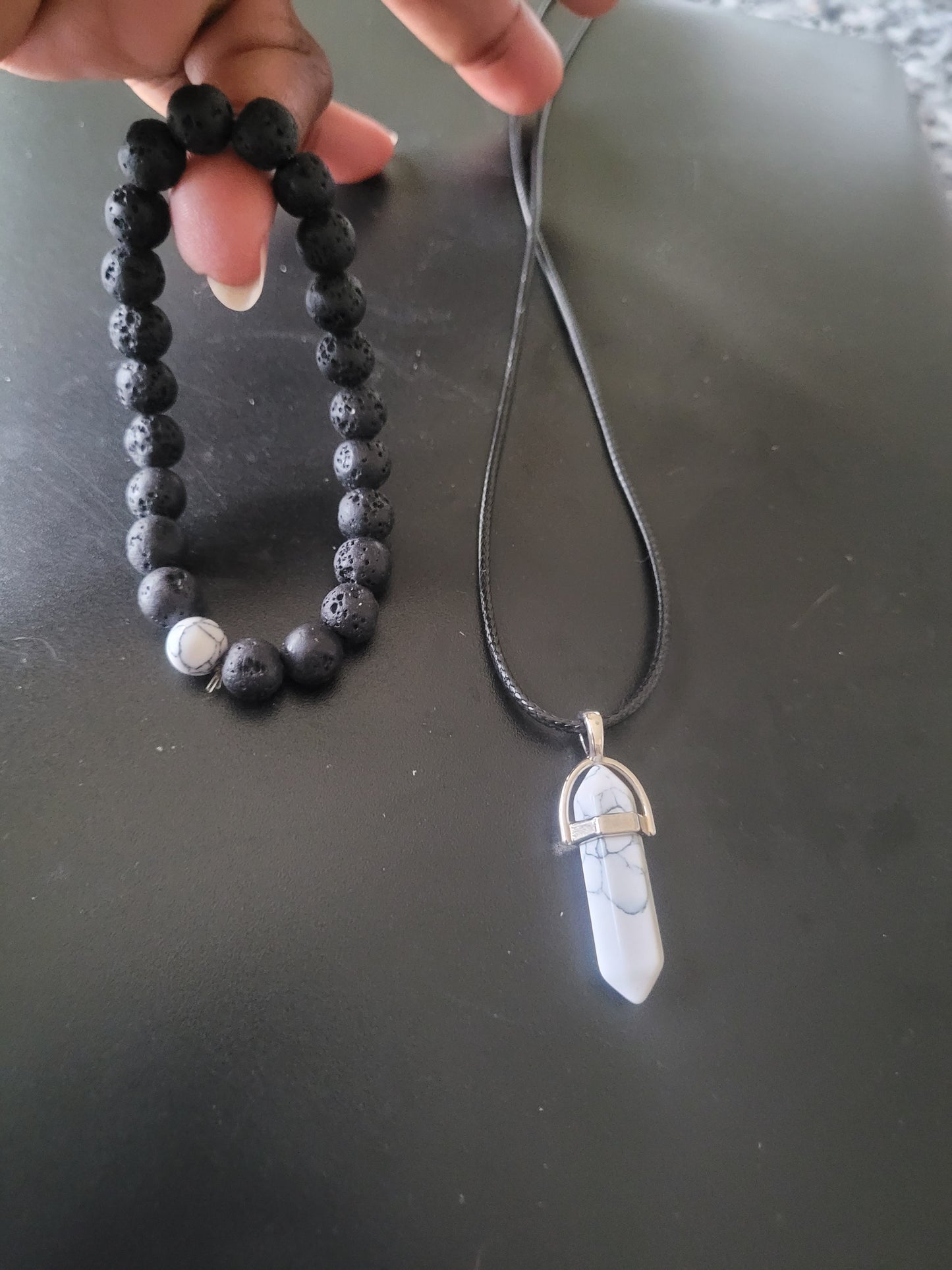 White w/Lava Necklace and Bracelet Set