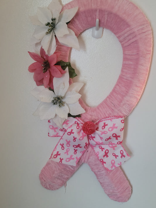Breast Cancer Wreath w/large pink and white flowers