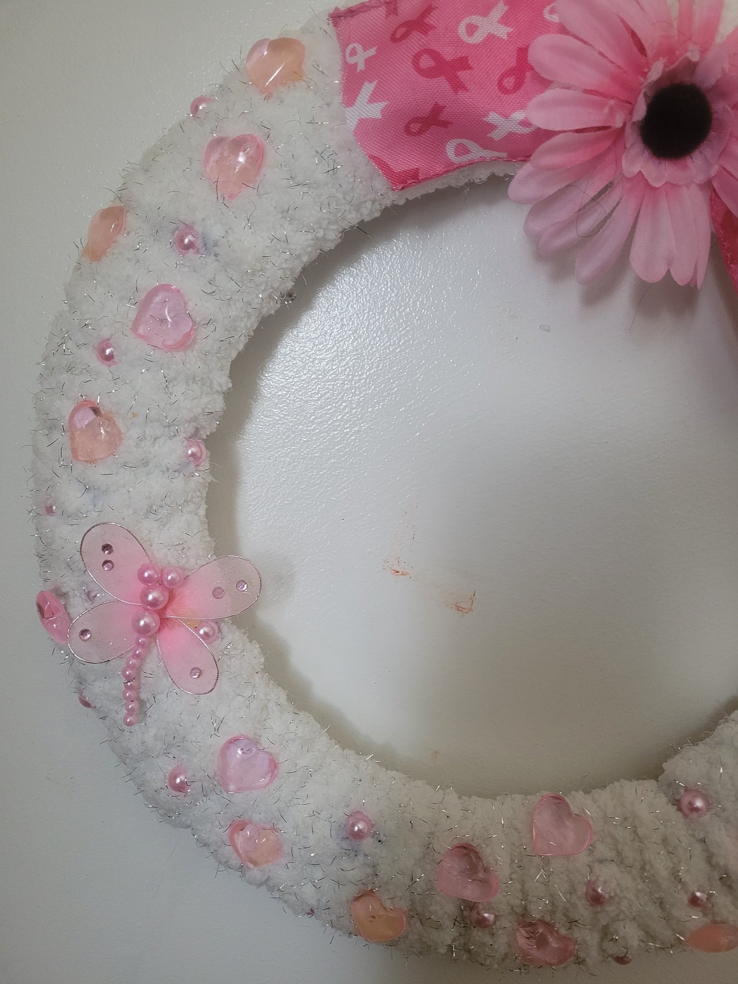 Breast Cancer Ribbon White Wreath