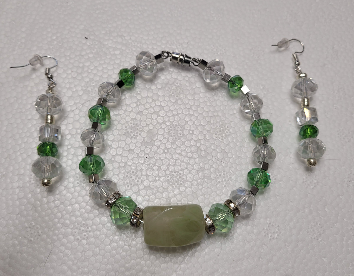 Green and White Beaded Set