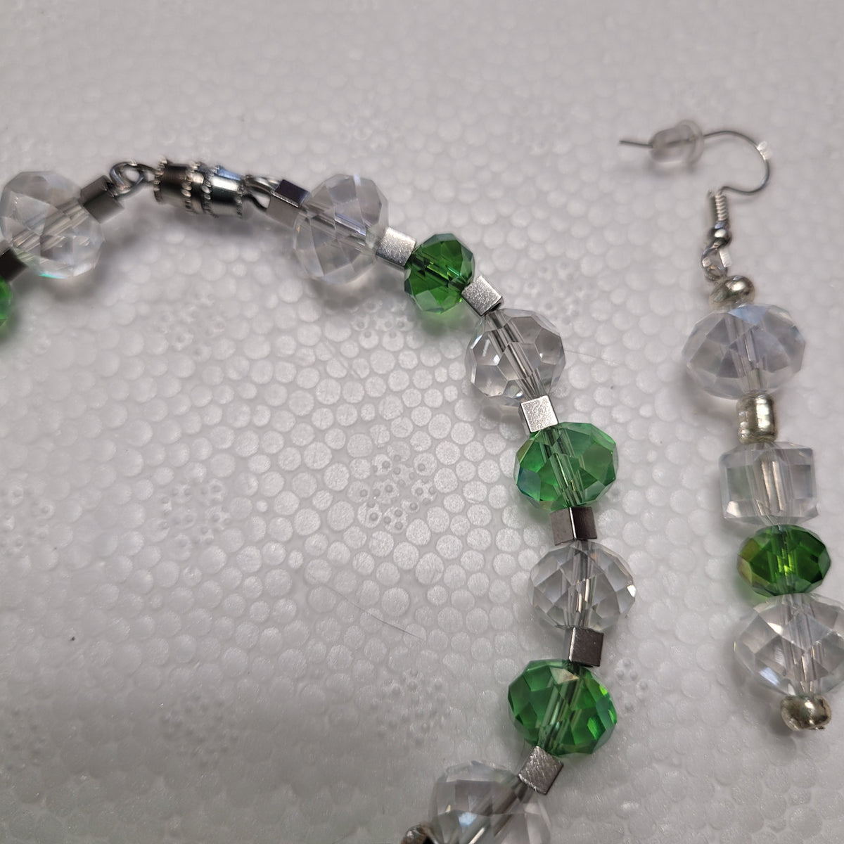 Green and White Beaded Set