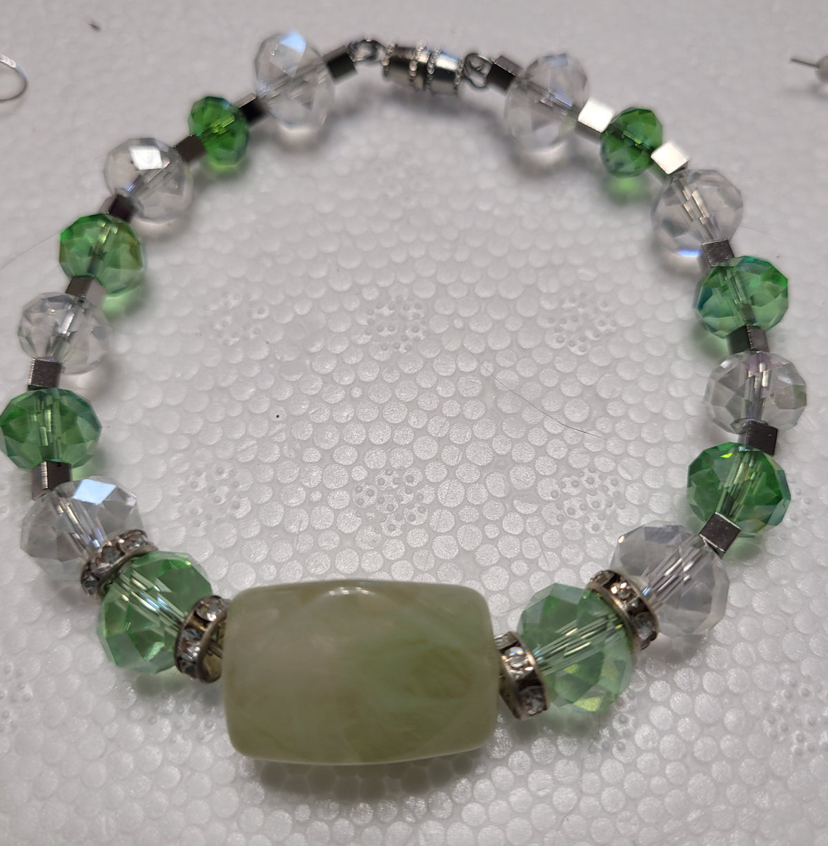 Green and White Beaded Set
