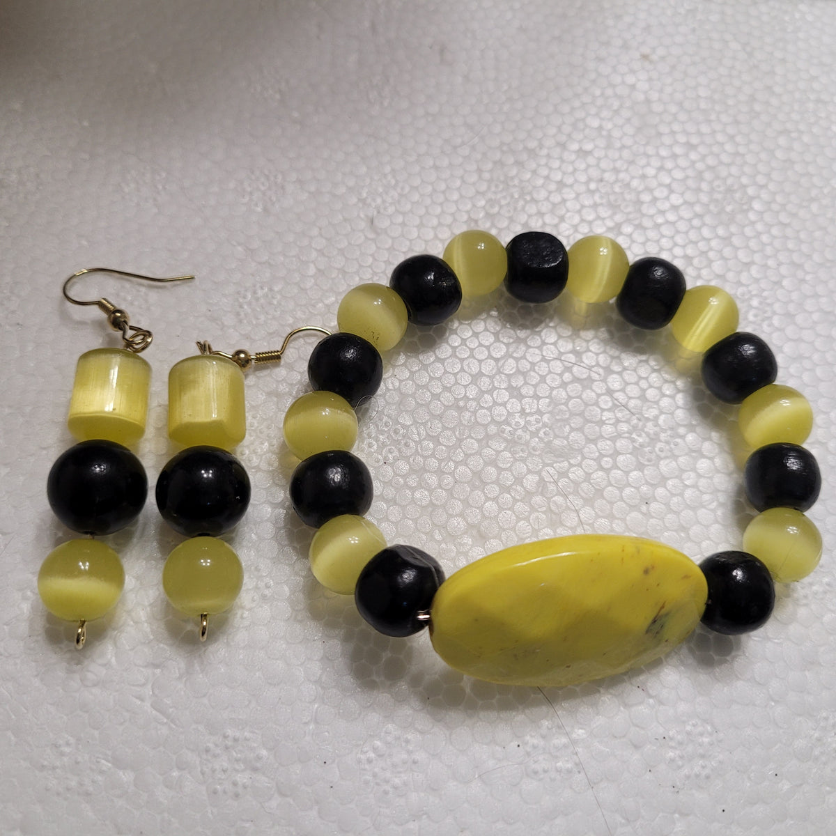 Lemon Yellow Set Cylinder Style Earrings