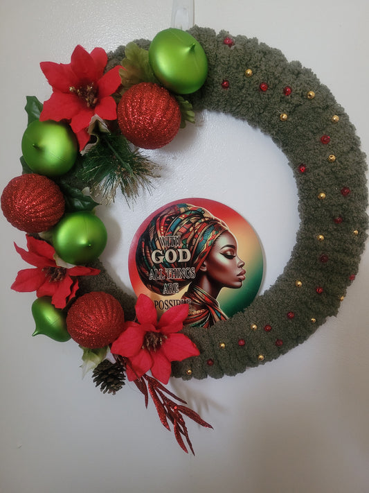 With God All Things are Possible Wreath Olive